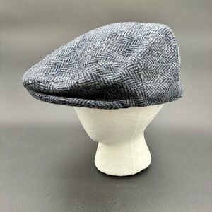 Stetson Gun Club Harris Tweed Newsboy Flat Cap Hat Large Blue Herringbone Wool